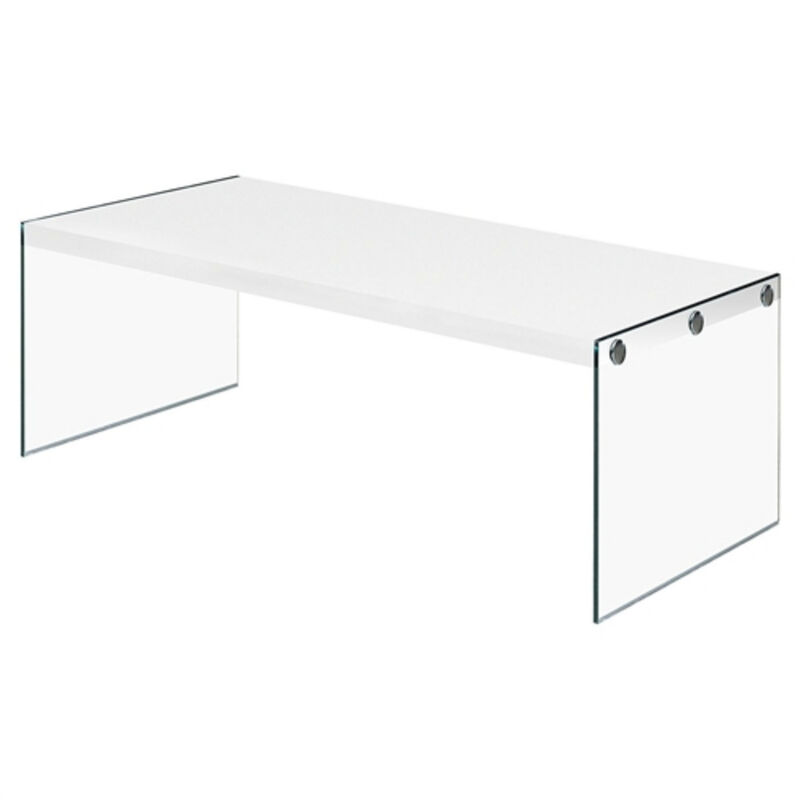 Contemporary Coffee Table with Clear Tempered Glass Legs and Wood Top
