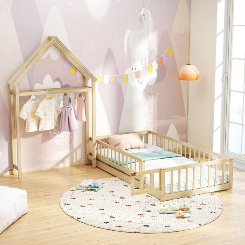 Hivvago Twin Size House Floor Bed with House-shaped Headboard