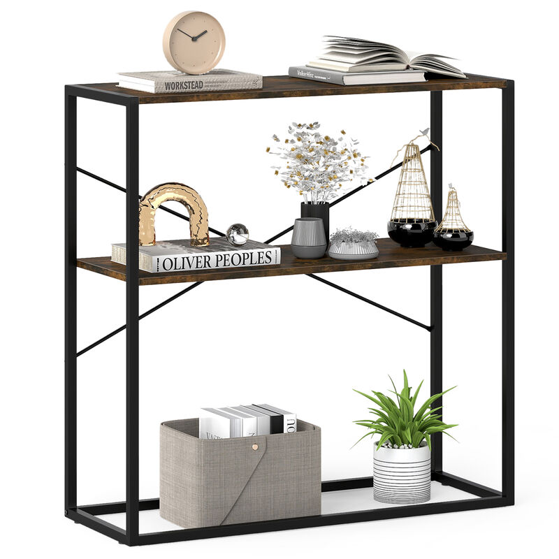 2 Tier Entryway Console Table with Wooden Shelves and Metal Frame image number 3