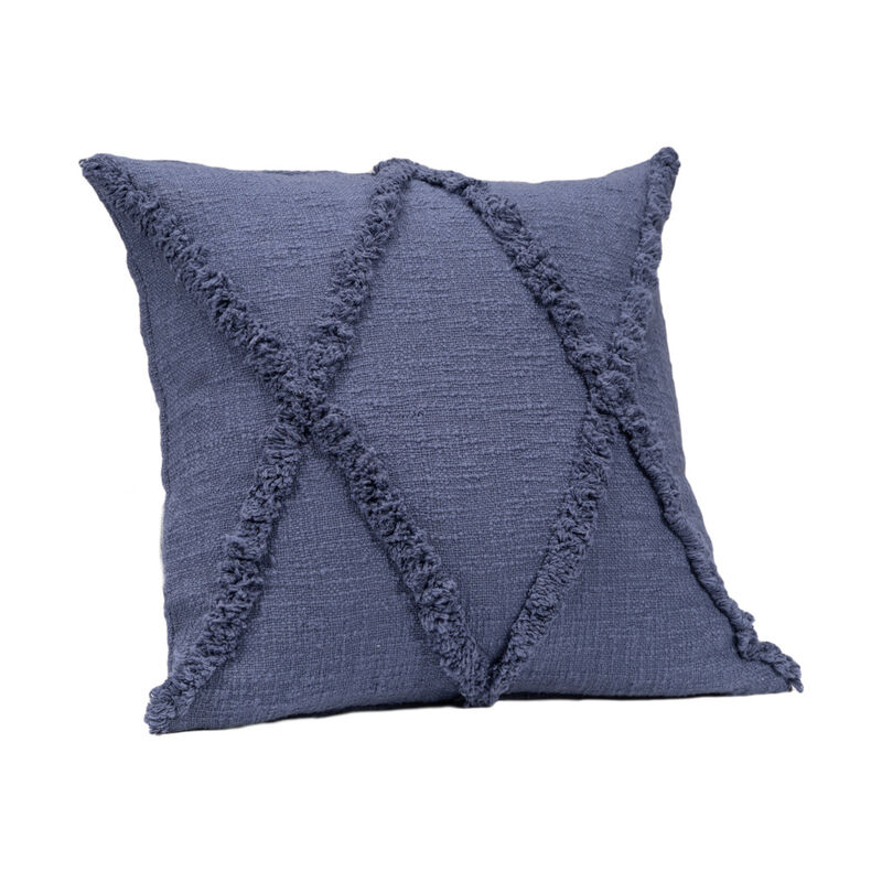 HomeRoots Set of Two Blue Diamond Cotton Throw Pillow With Fringe image number 2