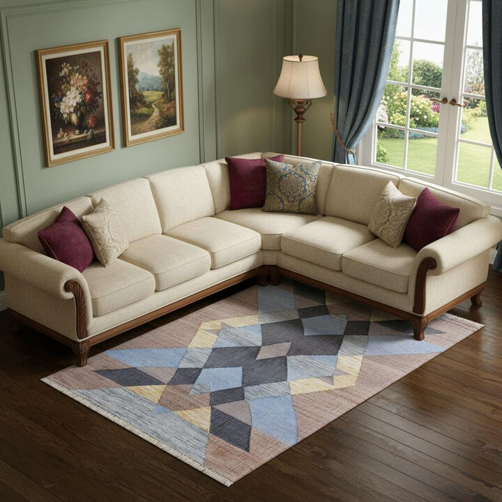 HomeRoots Geometric Hand Woven Area Rug With Fringe