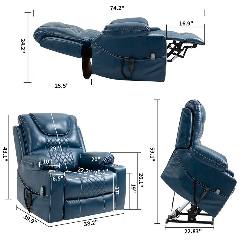 Leather Recliner Chair with 2 Cup Holder, Lounge Chair Power Lift Chair Relax Sofa Chair image number 2