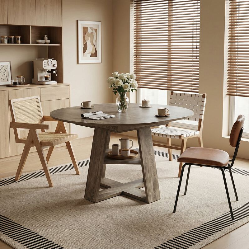 Extendable Round Dining Table for 4-8 People with Storage Shelf image number 2
