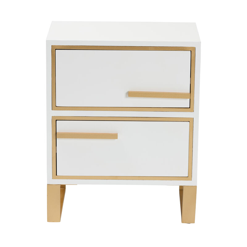 Baxton Studio Giolla and Luxe White Finished and Gold Metal 2-Drawer End Table