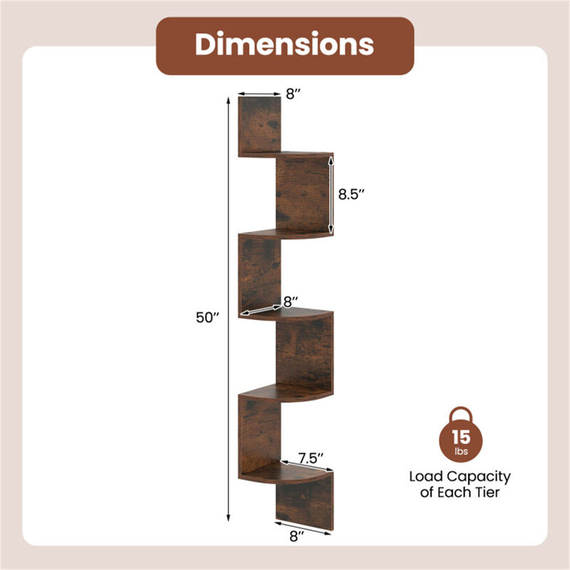 5-Layer Wall-Mounted Corner Shelf for Books and Home Decor image number 3