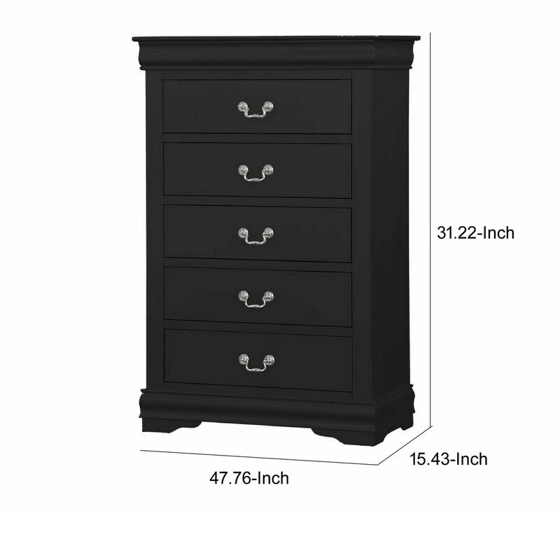 Traditional Style Wooden Chest with Five Drawers, Black-Benzara