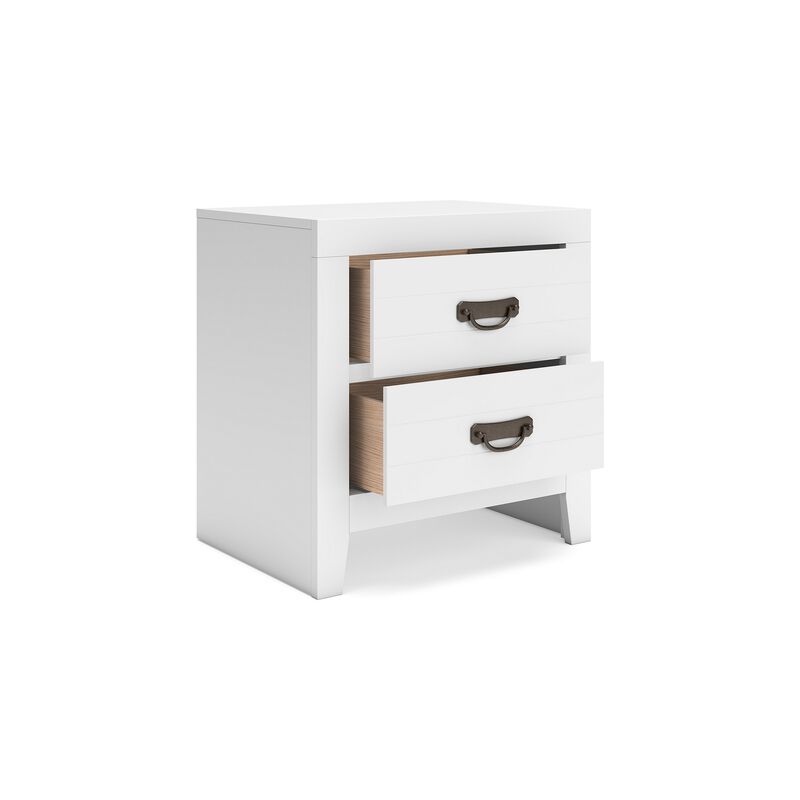 Feo Bedside Nightstand, 2 Drawers, White Okoume Finish, Solid Hardwood - Benzara