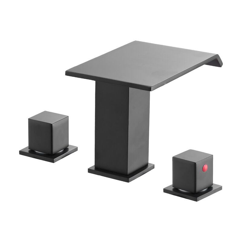 Waterfall Roman Bathtub Faucet Set 3 Hole with Dual Handles Deck Mount-Matte Black image number 8
