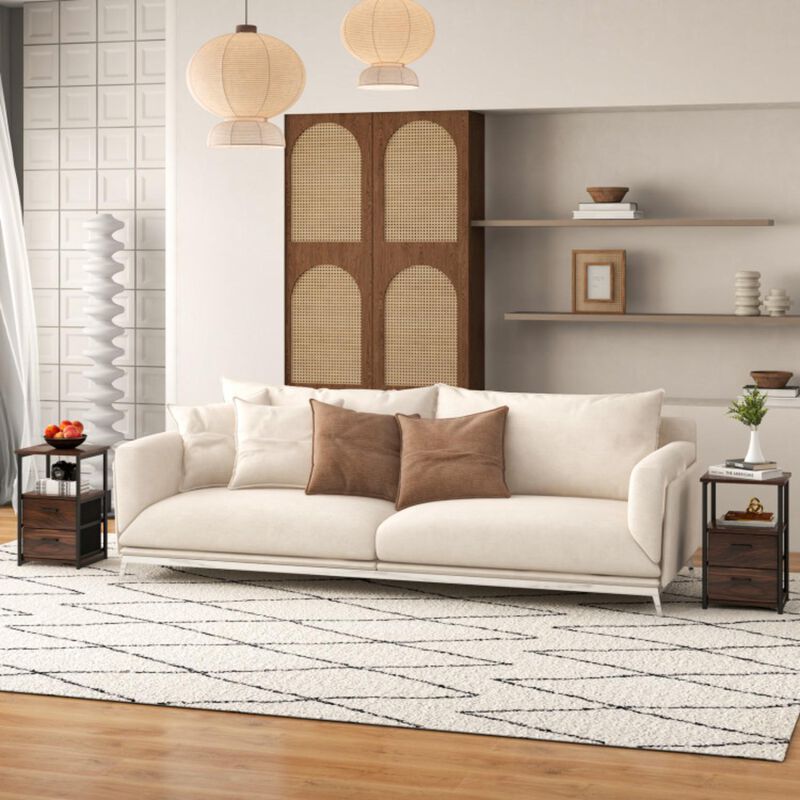 Hivvago 3-Tier Retro Nightstand with 2 Removable Fabric Drawers and Open Shelf-Walnut