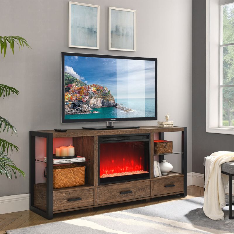 MONDAWE 23 Inch Electric Fireplace Insert, Ultra Thin Heater With Crystal  & Realistic Flame, Remote Control With timer, Side Light