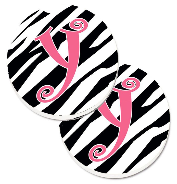 Caroline's Treasures Monogram Initial Y Zebra Stripe & Pink Set of 2 Cup Holder Car Coasters CJ1037-YCARC, 2.56, Multicolor