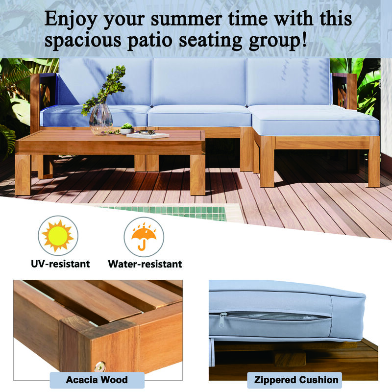 Merax Outdoor Backyard Patio Wood Sectional Sofa Seating Set