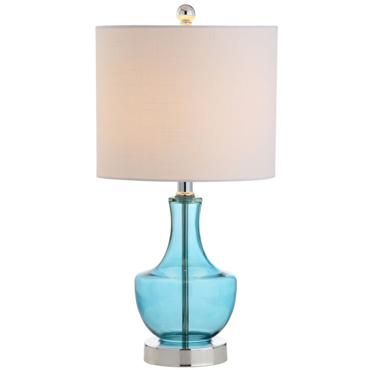 HomeRoots 20" Turquoise And Silver Glass Gourd Table Lamp With Drum Shade