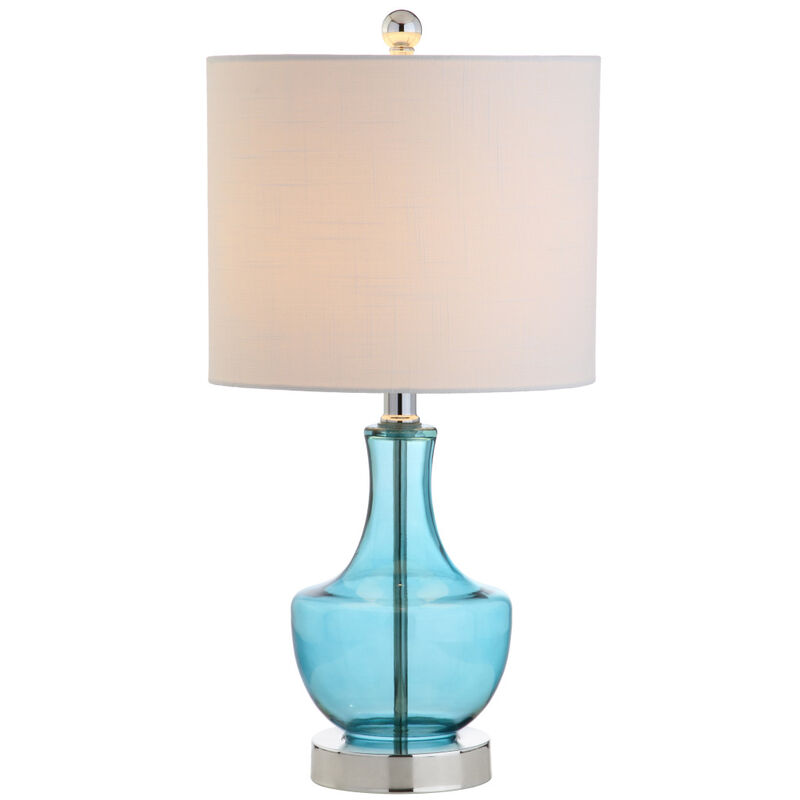 HomeRoots 20" Turquoise And Silver Glass Gourd Table Lamp With Drum Shade image number 0