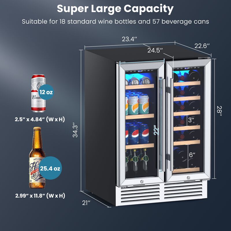 24 Inch Dual Zone Wine and Beverage Cooler-Silver