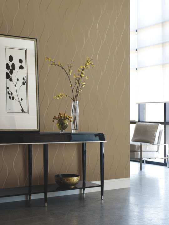 Wavy Stripe Tan Metallic Wallpaper