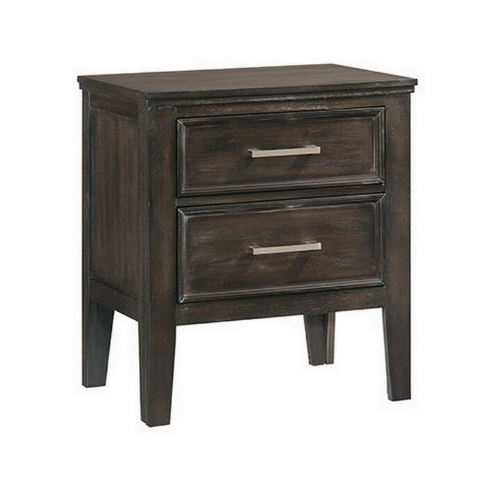 2 Drawer Wooden Nightstand with Chamfered Legs, Rustic Brown-Benzara