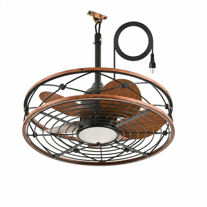 ELEMENT ACE 20 Inch Outdoor Ceiling Fan with Remote Control, Integrated Light, 5 ABS Blades, Quiet DC Motor, 6 Speed Settings, Adjustable Height, Reversible Function