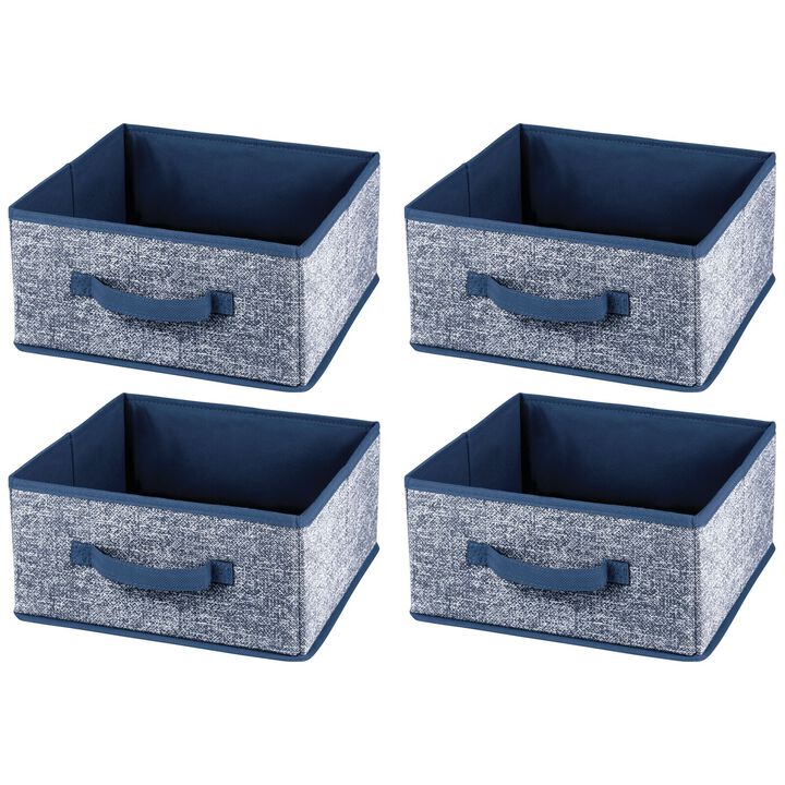mDesign Soft Fabric Nursery Organizer Bin with Front Handle, 4 Pack - Navy Blue
