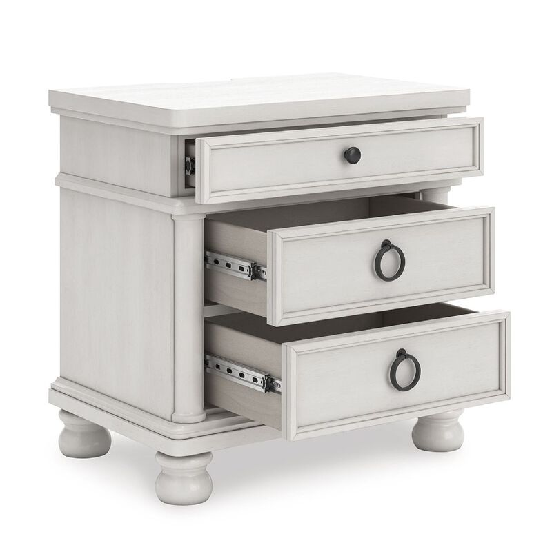 Rowy Bedside Nightstand, 3 Drawers with Pewter Knobs, Antique White image number 3