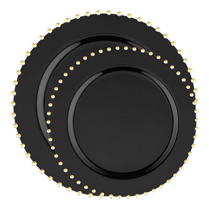 Black with Gold Pearl String Round Plastic Dinnerware Value Set (60 Sets)