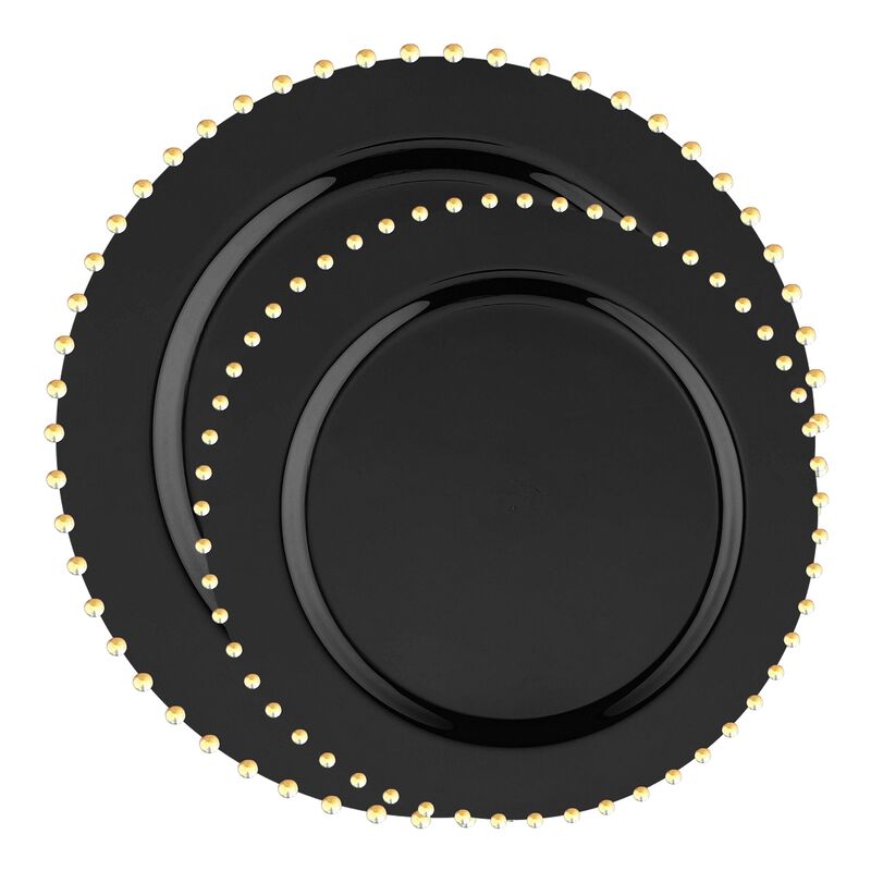 Black with Gold Pearl String Round Plastic Dinnerware Value Set (60 Sets) image number 0