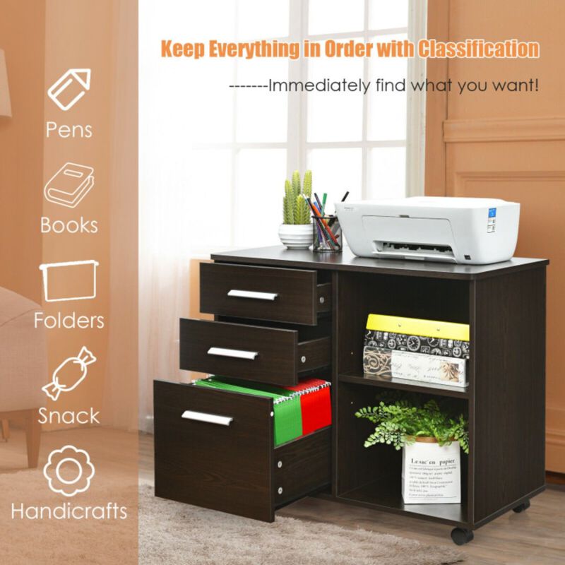 3-Drawer Mobile Lateral File Cabinet Printer Stand