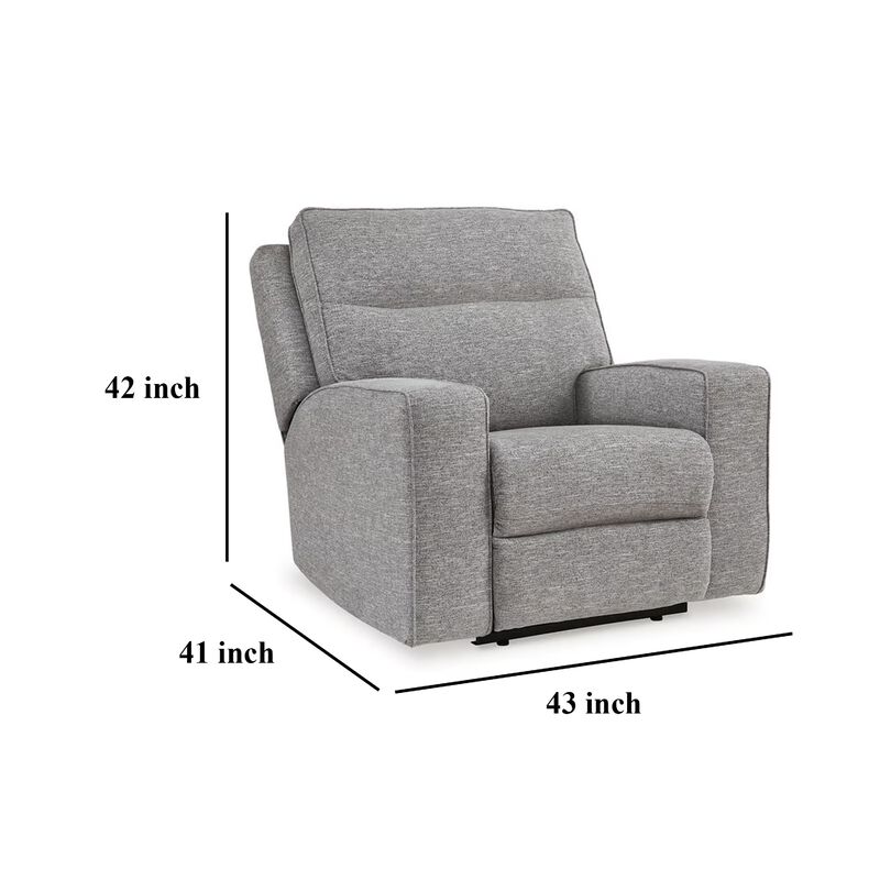 Cloe Power Recliner Chair, Adjustable Back, Gray Performance Nuvella - Benzara