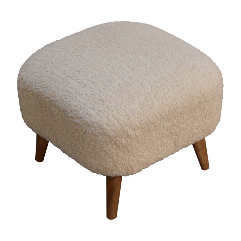 Boucle Cream  Solid Wood Upholestry Square Footstool