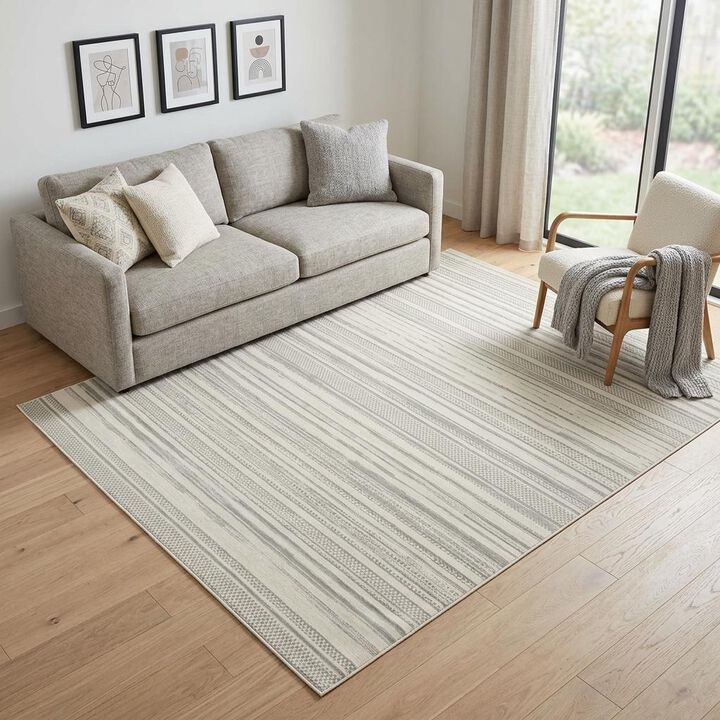 HomeRoots Striped Power Loom Distressed Area Rug
