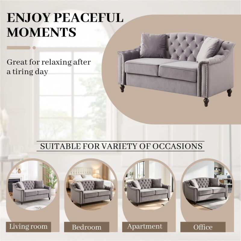 Frak 58.5" Velvet Chesterfield Loveseat image number 4
