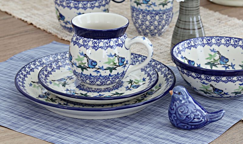Blue Rose Polish Pottery Sapphire Fields 4 Piece Place Setting - Service for 1