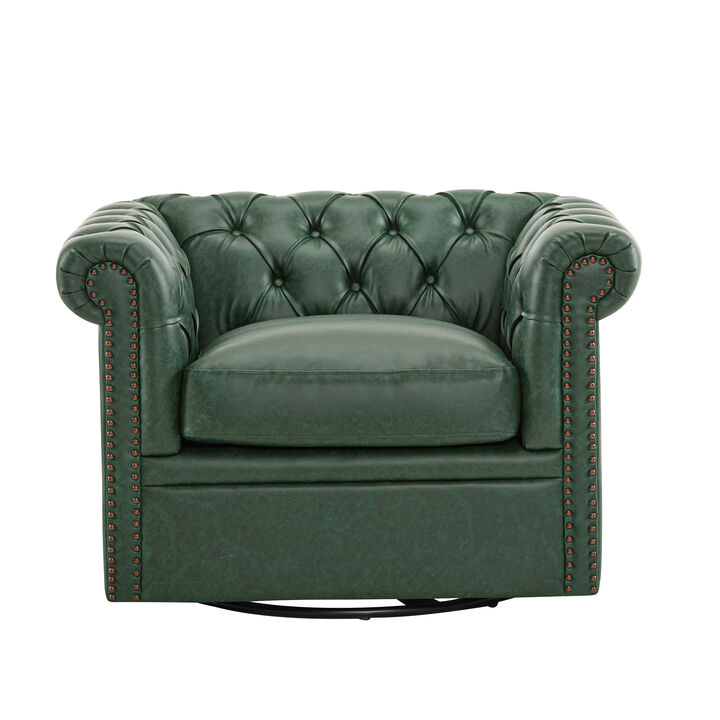 Christopher Knight Home Enzo Upholstered Button Tufted Swivel Club Chair with Roll Arms