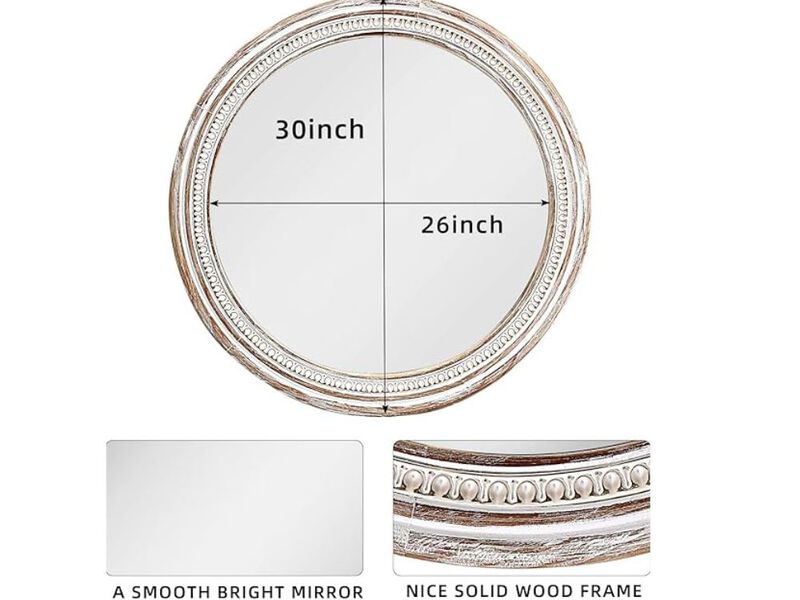 30" Rustic Round Wood Wall Mirror – Farmhouse Boho Accent for Entry