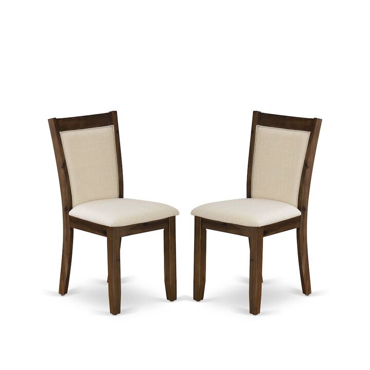 MZCNT32 Dining Chairs - Light Beige Linen Fabric Seat and High Chair Back - Sand Blasting Antique Walnut Finish (SET OF 2)