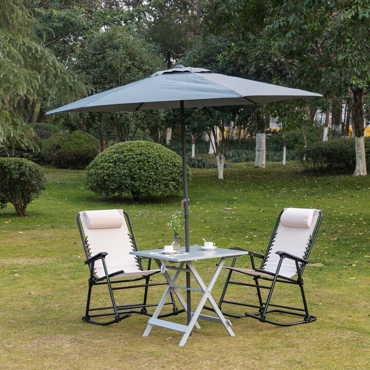 Foldable Dining Table, Square Wood Side Table, Portable Bistro Table with Umbrella Hole for Outdoor Patio, Garden or Backyard, Grey