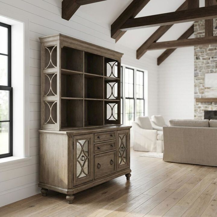 Liberty Furniture Brown Credenza and Hutch Set with Cottage Style Compact Storage