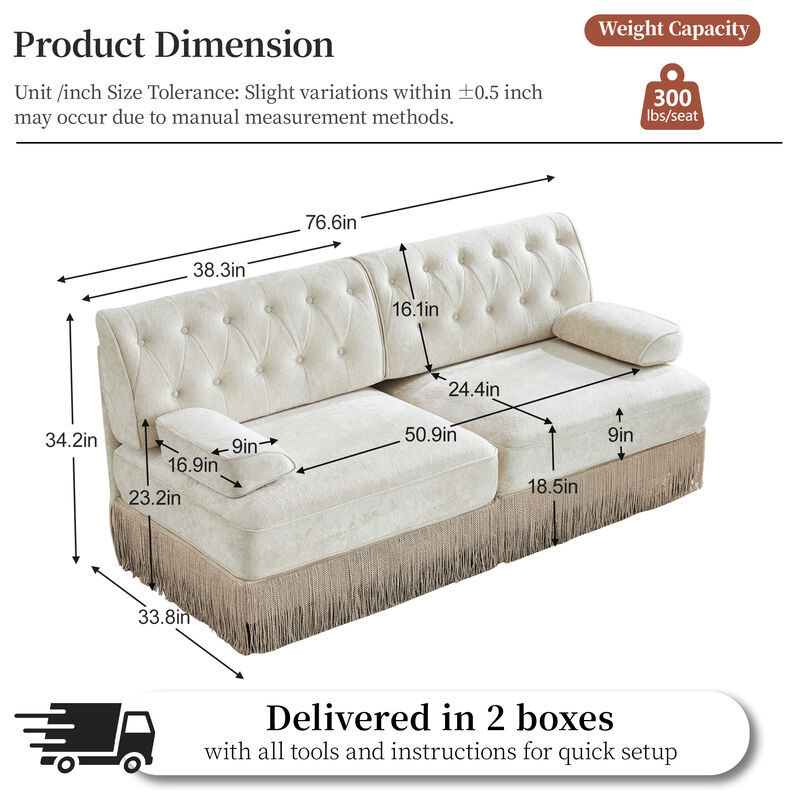 TATEUS Velvet Fabric Sofa image number 3