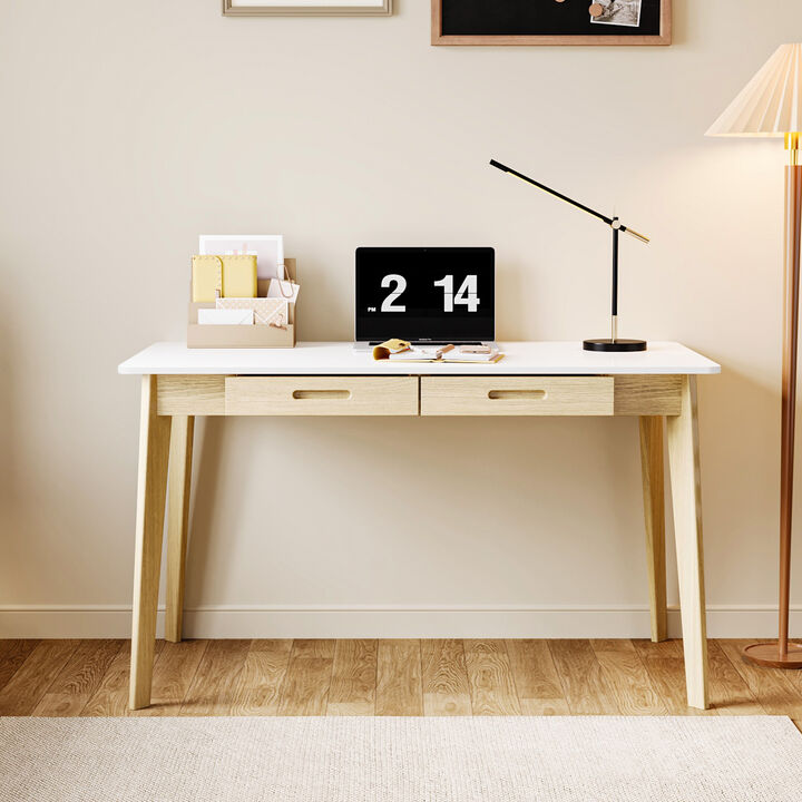 White Wooden Makeup Vanity, Vanity Table, Dressing Desk with 2 Drawers, 47.2 in. W x 21.7 in. D x 29.5 in. H