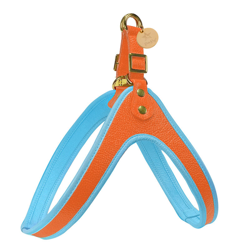 POISEPUP Real Leather Comfortable Step-in Harness for Dogs - Orange | Blue