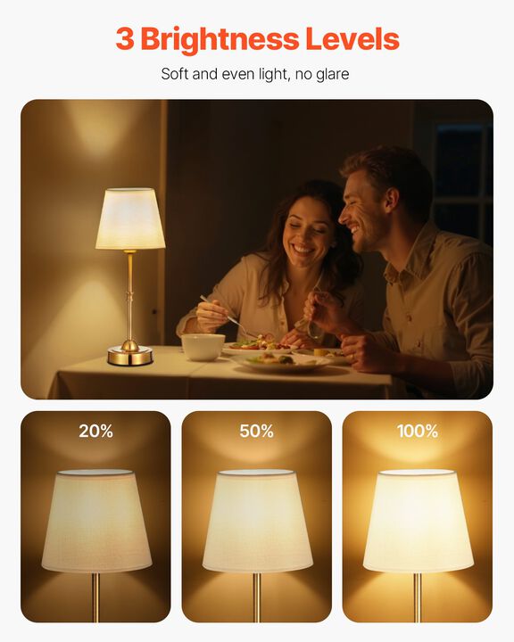 2-Pack Cordless Table Lamps with 5200mAh Battery &ndash; Fabric Shade for Restaurant or Home