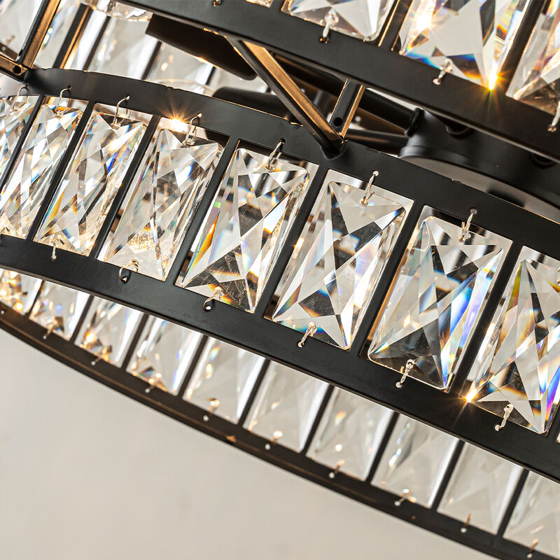 Large Crystal Matte Black Drum Chandelier Modern Glam Lighting Fixture for Dining Room Living Room image number 4