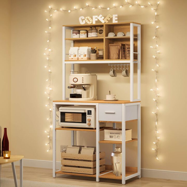 Bakers Rack Coffee Bar with Charging Station Storage Organizer