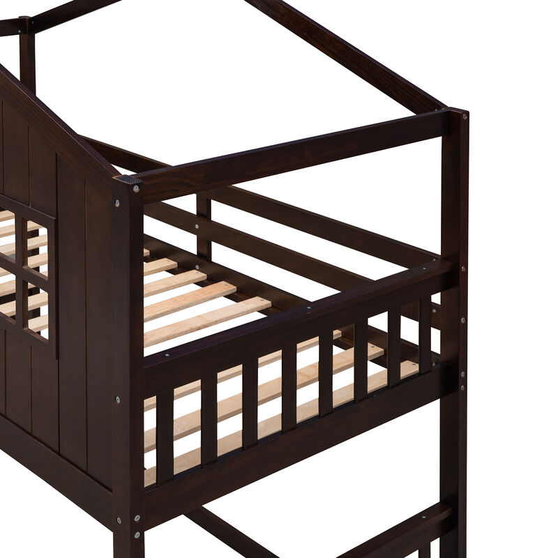 Merax twin Over Twin House Bunk Bed With Ladder