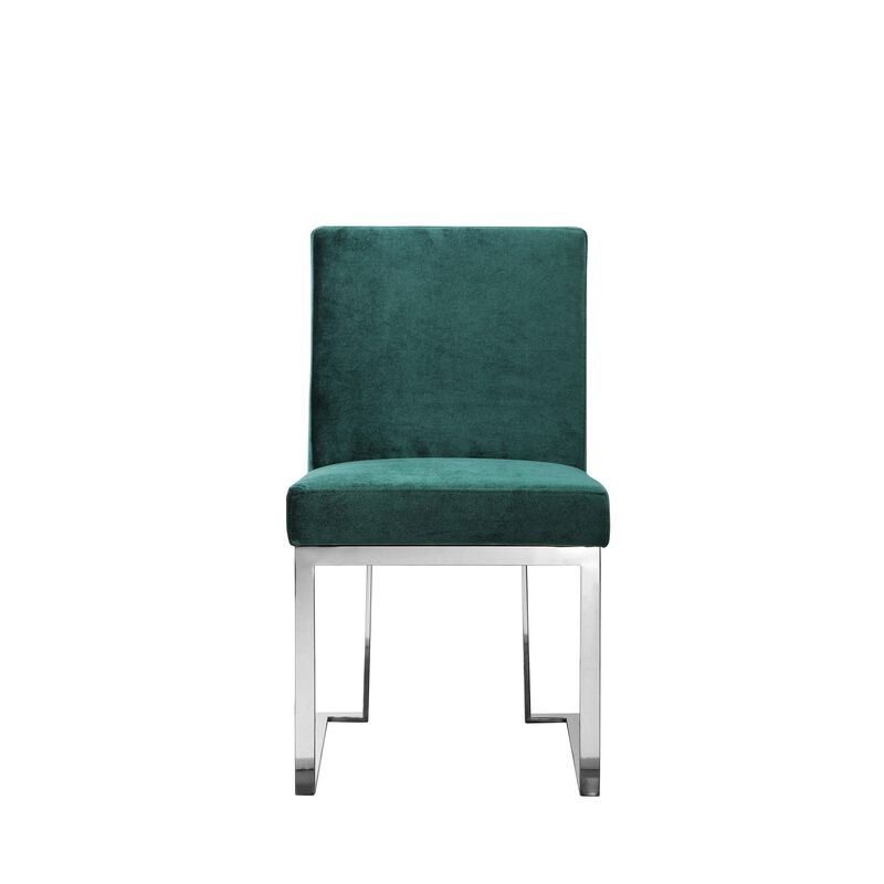 Boly 19 Inch Dining Chair, Set of 2, Green Velvet, Foam, Chrome Steel Base image number 2