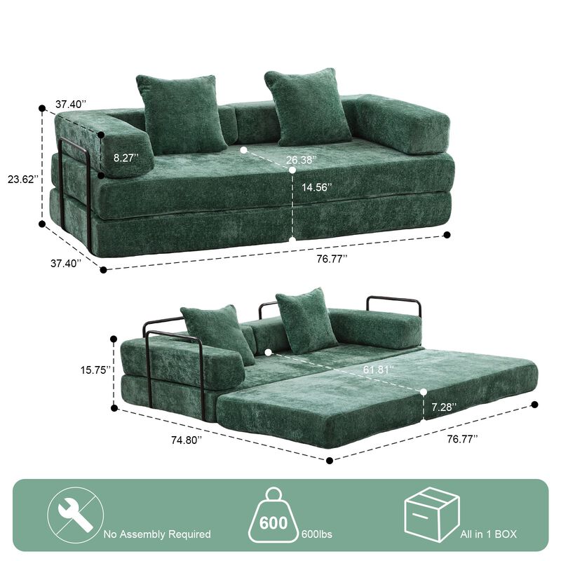 Whisen Chenille Convertible Folding Design Sectional Compression Sofa Floor Futon Couch image number 9