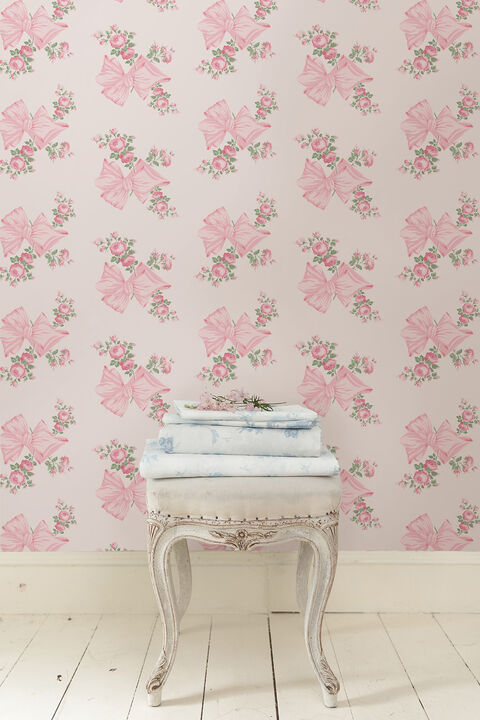 Rosa Beaux Pink Mint Large Bow Spot Wallpaper