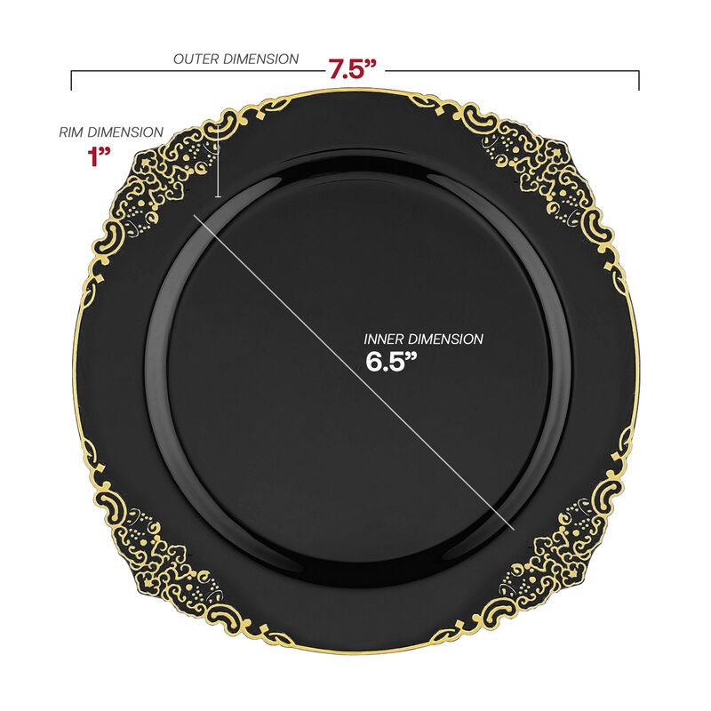 Black with Gold Fancy Round Plastic Dinnerware Value Set (120 Sets) image number 3