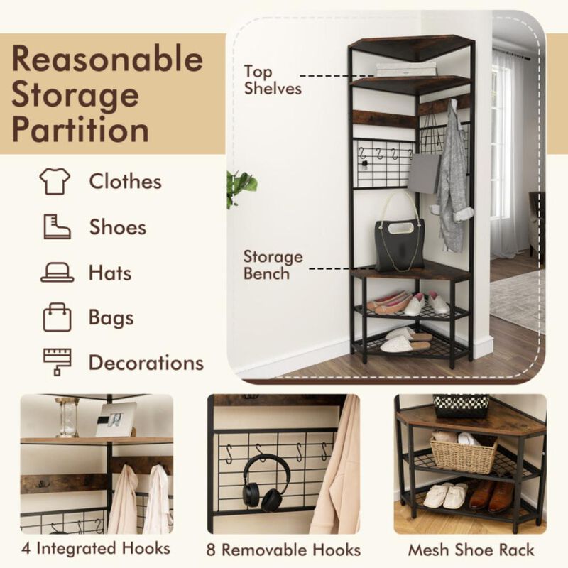 Hivvago 5-Tier Corner Hall Tree with Shoe Storage Bench