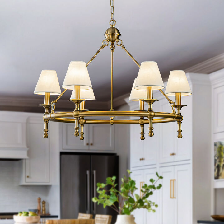 Vintage 6-Light Classic Chandelier With White Fabric Shades